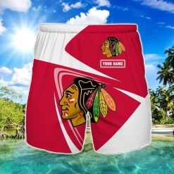 Chicago Blackhawks Logo Printed 3D Beach Shorts For Men Custom Name Summer Gift Ideas Product Photo 1
