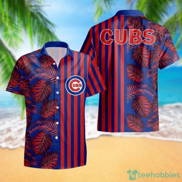 Chicago Cubs Leaf and Stripe Pattern Hawaiian Shirt For Fans Summer Gift Product Photo 1