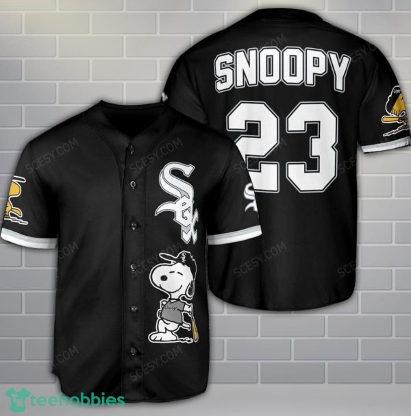 Chicago White Sox Peanuts Snoopy Baseball Jersey Black Custom Name Number Product Photo 1