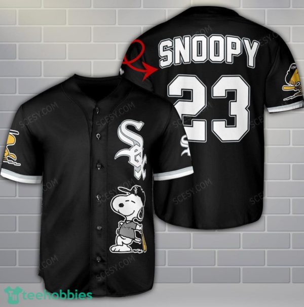 Chicago White Sox Peanuts Snoopy x Chicago White Sox Baseball Jersey Shirt Black Custom Name Number Product Photo 1