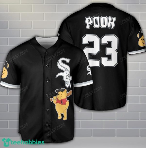 Chicago White Sox Winnie the Pooh Black Baseball Jersey Shirt Sport Gift Custom Name Number Product Photo 1