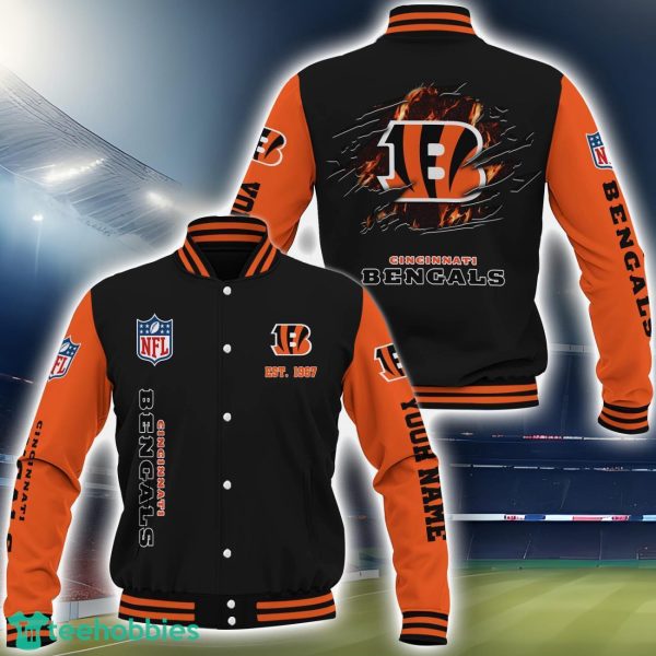 Cincinnati Bengals Team 3D Printed Baseball Jacket Custom Name Sport Jacket Product Photo 1