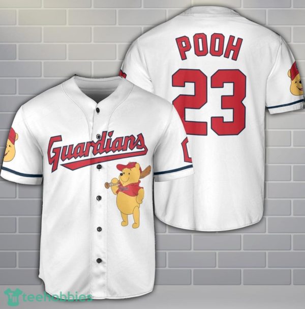 Cleveland Guardians Winnie the Pooh Baseball Jersey Shirt Cute Gift For Men Women Custom Name Number Product Photo 1