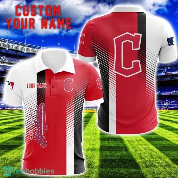 Cleveland Indians Team Striped Style 3D Printed Polo SHirt For Fans Custom Name Product Photo 1