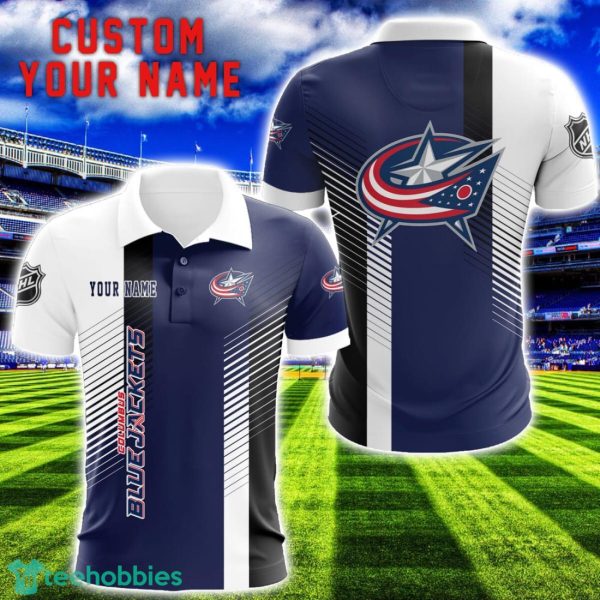 Columbus Blue Jackets Team Striped Style 3D Printed Polo SHirt For Fans Custom Name Product Photo 1