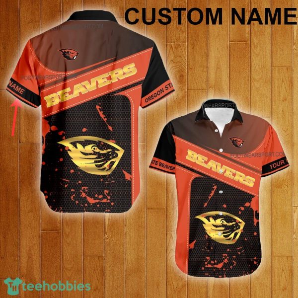 Custom Name NCAA Oregon State Beavers Logo Gold Hawaiian Shirt For Men Women Beach - Custom Name NCAA Oregon State Beavers Logo Gold Hawaiian Shirt For Men Women Beach