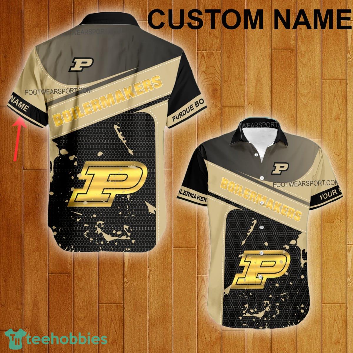 Custom Name NCAA Purdue Boilermakers Logo Gold Hawaiian Shirt For Men Women Beach - Custom Name NCAA Purdue Boilermakers Logo Gold Hawaiian Shirt For Men Women Beach