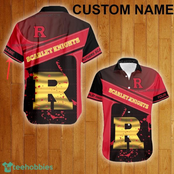 Custom Name NCAA Rutgers Scarlet Knights Logo Gold Hawaiian Shirt For Men Women Beach - Custom Name NCAA Rutgers Scarlet Knights Logo Gold Hawaiian Shirt For Men Women Beach