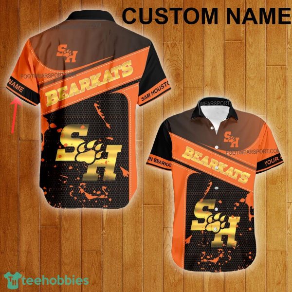 Custom Name NCAA Sam Houston Bearkats Logo Gold Hawaiian Shirt For Men Women Beach - Custom Name NCAA Sam Houston Bearkats Logo Gold Hawaiian Shirt For Men Women Beach