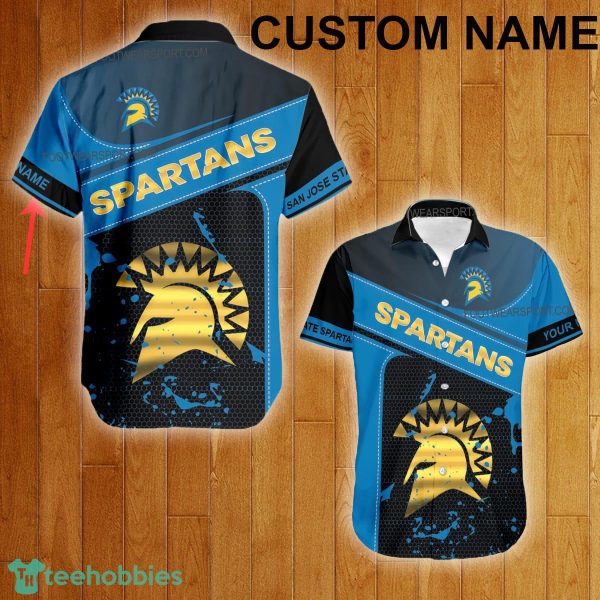 Custom Name NCAA San Jose State Spartans Logo Gold Hawaiian Shirt For Men Women Beach - Custom Name NCAA San Jose State Spartans Logo Gold Hawaiian Shirt For Men Women Beach