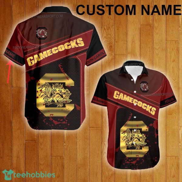 Custom Name NCAA South Carolina Gamecocks Logo Gold Hawaiian Shirt For Men Women Beach - Custom Name NCAA South Carolina Gamecocks Logo Gold Hawaiian Shirt For Men Women Beach