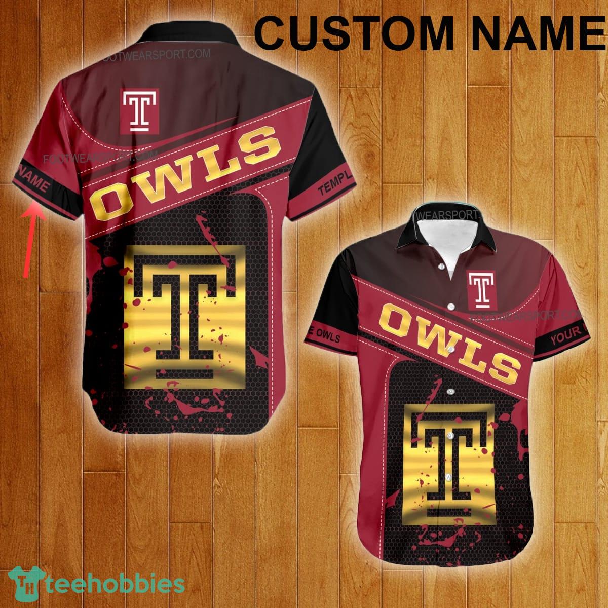 Custom Name NCAA Temple Owls Logo Gold Hawaiian Shirt For Men Women Beach - Custom Name NCAA Temple Owls Logo Gold Hawaiian Shirt For Men Women Beach