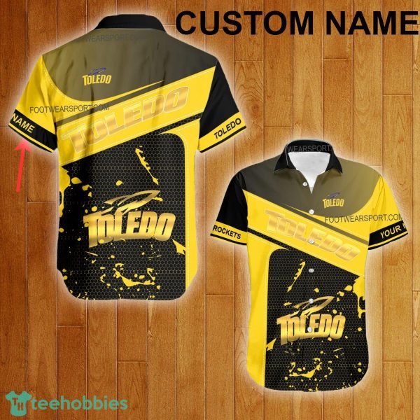 Custom Name NCAA Toledo Rockets Logo Gold Hawaiian Shirt For Men Women Beach - Custom Name NCAA Toledo Rockets Logo Gold Hawaiian Shirt For Men Women Beach