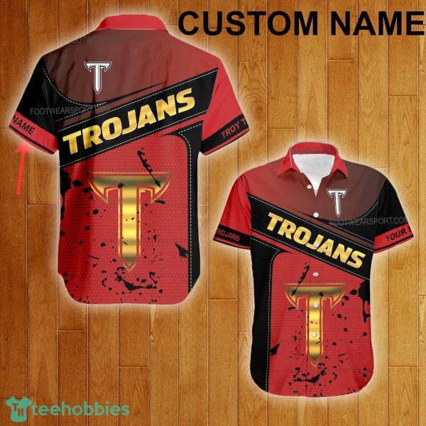 Custom Name NCAA Troy Trojans Logo Gold Hawaiian Shirt For Men Women Beach - Custom Name NCAA Troy Trojans Logo Gold Hawaiian Shirt For Men Women Beach