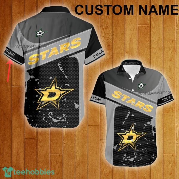 Custom Name NHL Dallas Stars Logo Gold Hawaiian Shirt For Men Women Beach - Custom Name NHL Dallas Stars Logo Gold Hawaiian Shirt For Men Women Beach