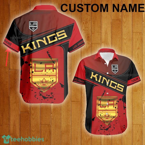 Custom Name NHL Los Angeles Kings Logo Gold Hawaiian Shirt For Men Women Beach - Custom Name NHL Los Angeles Kings Logo Gold Hawaiian Shirt For Men Women Beach