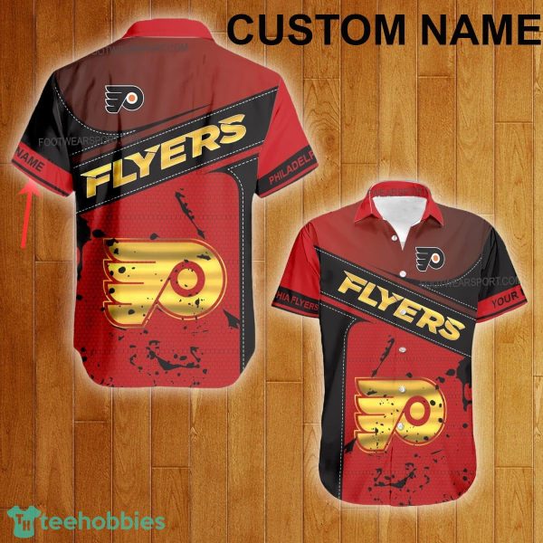 Custom Name NHL Philadelphia Flyers Logo Gold Hawaiian Shirt For Men Women Beach - Custom Name NHL Philadelphia Flyers Logo Gold Hawaiian Shirt For Men Women Beach