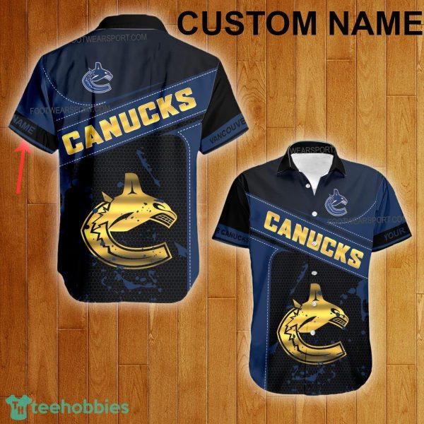 Custom Name NHL Vancouver Canucks Logo Gold Hawaiian Shirt For Men Women Beach - Custom Name NHL Vancouver Canucks Logo Gold Hawaiian Shirt For Men Women Beach