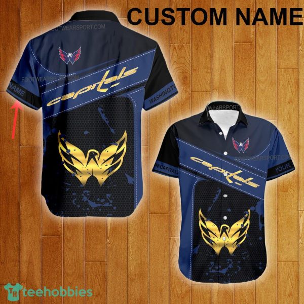 Custom Name NHL Washington Capitals Logo Gold Hawaiian Shirt For Men Women Beach - Custom Name NHL Washington Capitals Logo Gold Hawaiian Shirt For Men Women Beach