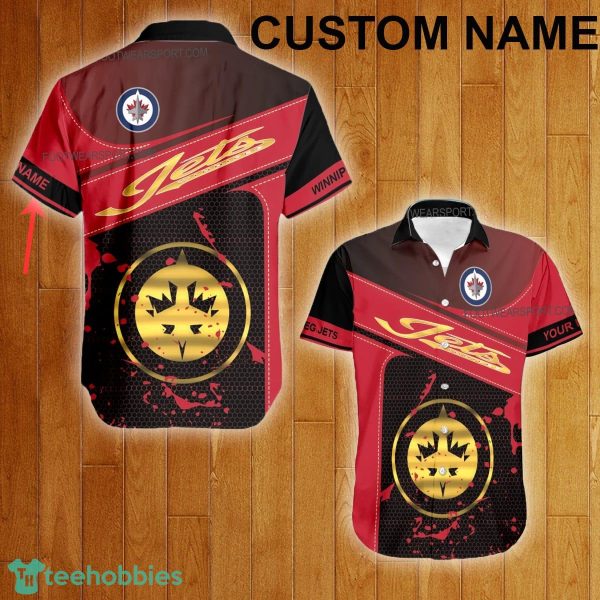 Custom Name NHL Winnipeg Jets Logo Gold Hawaiian Shirt For Men Women Beach - Custom Name NHL Winnipeg Jets Logo Gold Hawaiian Shirt For Men Women Beach