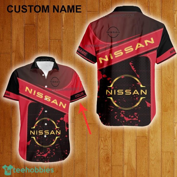 Custom Name Nissan Racing Style Gold Hawaiian Shirt For Men Women Beach - Custom Name Nissan Racing Style Gold Hawaiian Shirt For Men Women Beach