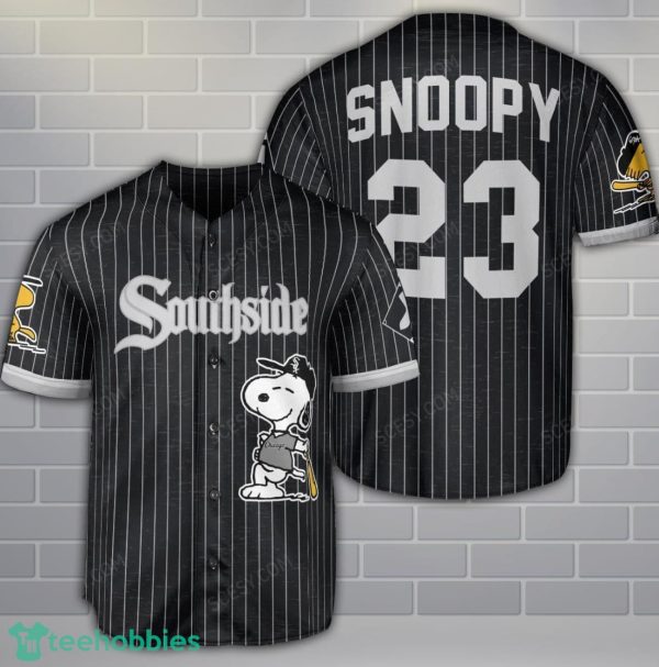 Custom Name Number Chicago White Sox Peanuts Snoopy Baseball Jersey Black Product Photo 1