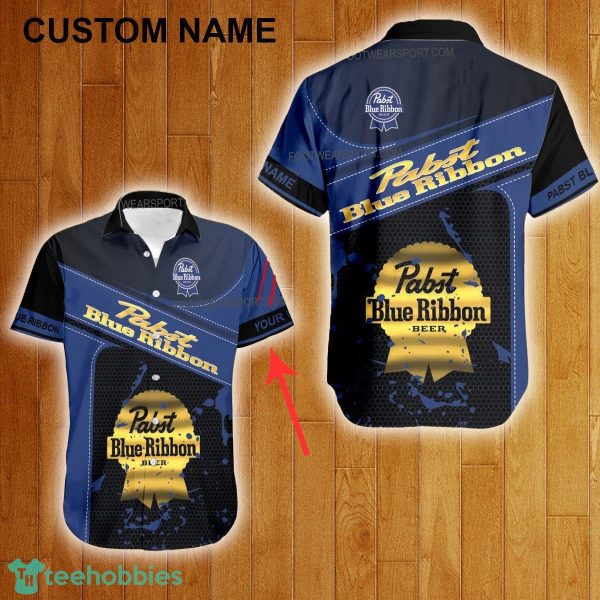 Custom Name Pabst Blue Ribbon Style Gold Hawaiian Shirt For Men Women Beach - Custom Name Pabst Blue Ribbon Style Gold Hawaiian Shirt For Men Women Beach
