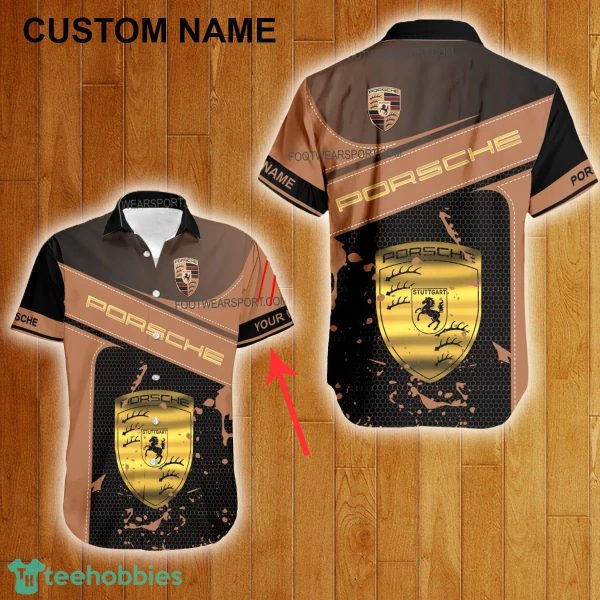 Custom Name Porsche Racing Style Gold Hawaiian Shirt For Men Women Beach - Custom Name Porsche Racing Style Gold Hawaiian Shirt For Men Women Beach