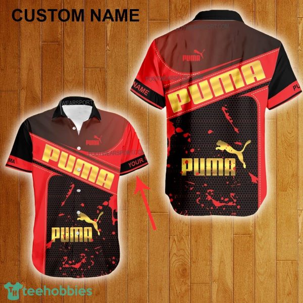 Custom Name Puma Style Gold Hawaiian Shirt For Men Women Beach - Custom Name Puma Style Gold Hawaiian Shirt For Men Women Beach