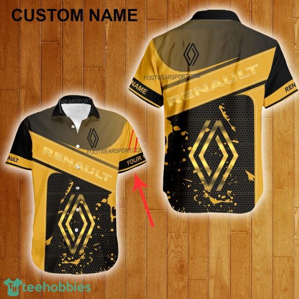 Custom Name Renault Racing Style Gold Hawaiian Shirt For Men Women Beach - Custom Name Renault Racing Style Gold Hawaiian Shirt For Men Women Beach