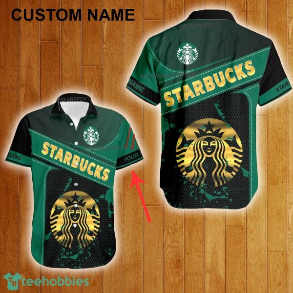 Custom Name Starbucks Style Gold Hawaiian Shirt For Men Women Beach - Custom Name Starbucks Style Gold Hawaiian Shirt For Men Women Beach