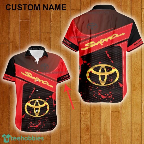 Custom Name Toyota Supra Racing Style Gold Hawaiian Shirt For Men Women Beach - Custom Name Toyota Supra Racing Style Gold Hawaiian Shirt For Men Women Beach