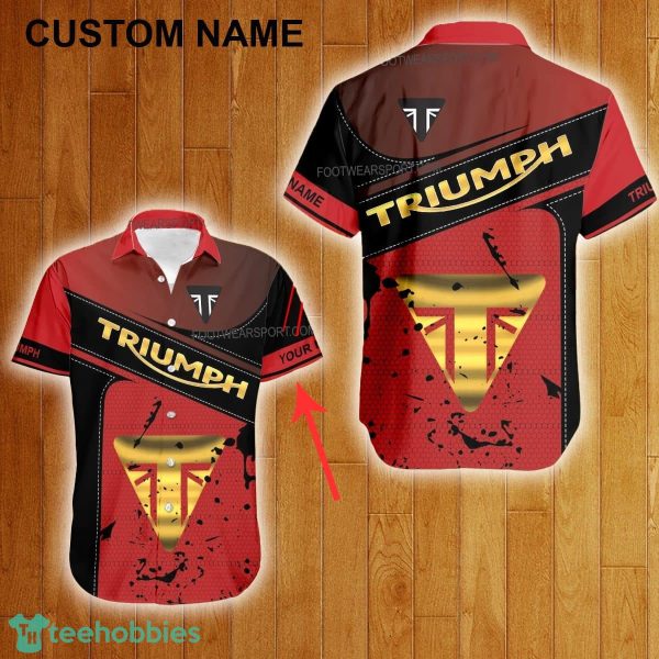 Custom Name Triumph Motorcycle Style Gold Hawaiian Shirt For Men Women Beach - Custom Name Triumph Motorcycle Style Gold Hawaiian Shirt For Men Women Beach