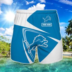 Detroit Lions Logo Printed 3D Beach Shorts For Men Custom Name Summer Gift Ideas Product Photo 1