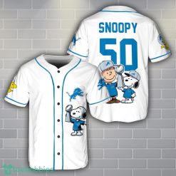 Detroit Lions Peanut Snoopy Champion Baseball Jersey Shirt For Fans White Shirt Custom Name Number Product Photo 1