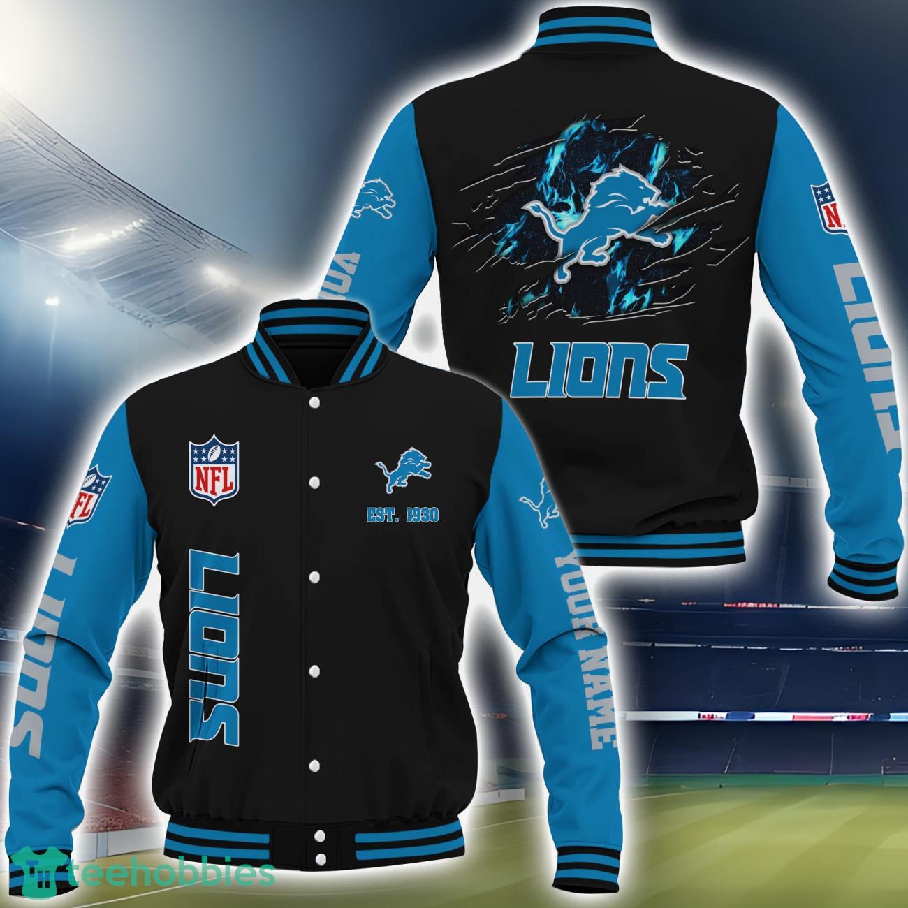 Detroit Lions Team 3D Printed Baseball Jacket Custom Name Sport Jacket