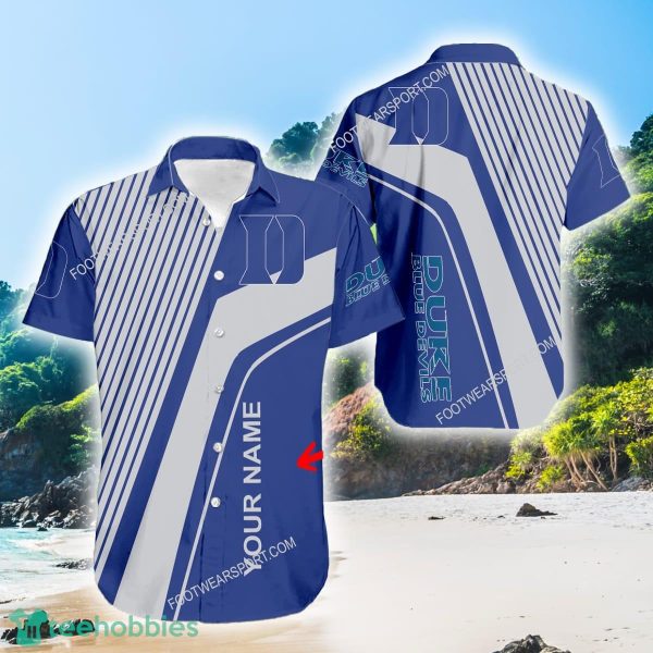 Duke Blue Devils Vintage Logo AOP Hawaiian Shirt Gift For Fans Custom Name - Duke Blue Devils Vintage Logo AOP Hawaiian Shirt Gift For Fans Custom Name