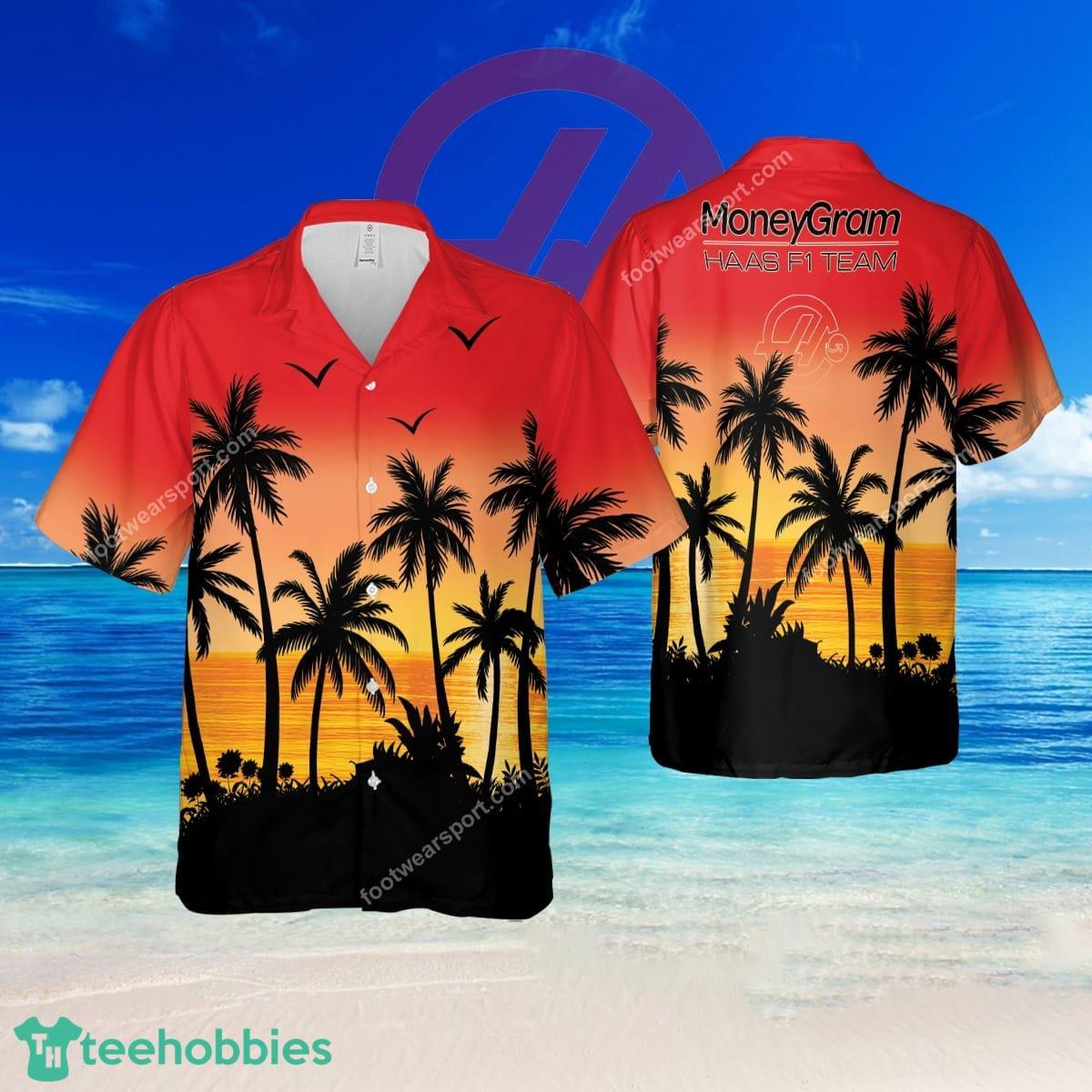 F1 Racing MoneyGram Haas F1 Team Premium Logo Beach Hawaiian Shirt Gift For Fans - F1 Racing MoneyGram Haas F1 Team Premium Logo Beach Hawaiian Shirt Gift For Fans