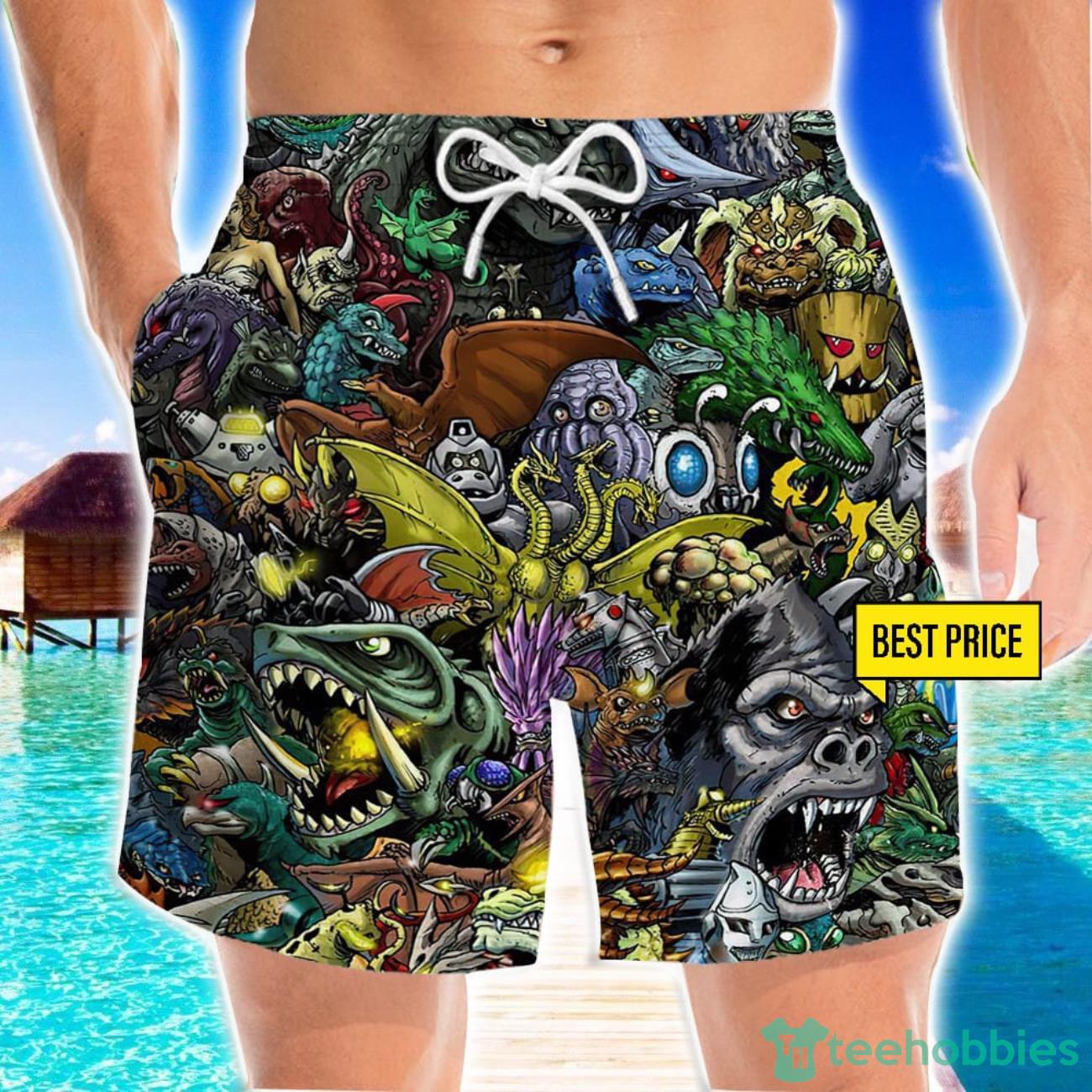 Gadzillo Collage Kaiju Monsters Funny Style 3D Beach Shorts For Men Gift Summer Gift image Gadzillo Collage Kaiju Monsters Funny Style 3D Beach Shorts For Men Gift Summer Gift Product Photo 1
