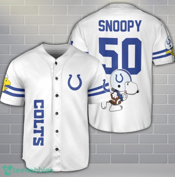 Indianapolis Colts Snoopy Baseball Jersey White Cute Gift For Fans Custom Name Number Product Photo 1