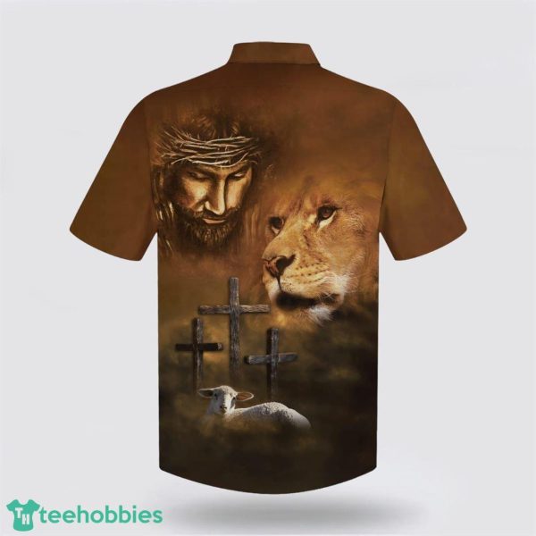 Jesus Lion And The Lamb Three Cross All Over Printed 3D Hawaiian Shirt Product Photo 2