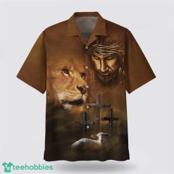 Jesus Lion And The Lamb Three Cross All Over Printed 3D Hawaiian Shirt Product Photo 1