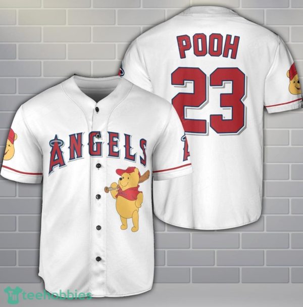 Los Angeles Angels Winnie the Pooh Baseball Jersey Shirt Cute Gift For Men Women Custom Name Number Product Photo 1