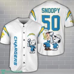 Los Angeles Chargers Peanut Snoopy Champion Baseball Jersey Shirt For Fans White Shirt Custom Name Number Product Photo 1