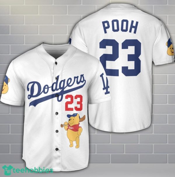 Los Angeles Dodgers Winnie the Pooh Baseball Jersey Shirt Cute Gift For Men Women Custom Name Number Product Photo 1