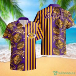 Los Angeles Lakers Leaf and Stripe Pattern Hawaiian Shirt For Fans Summer Gift Product Photo 1