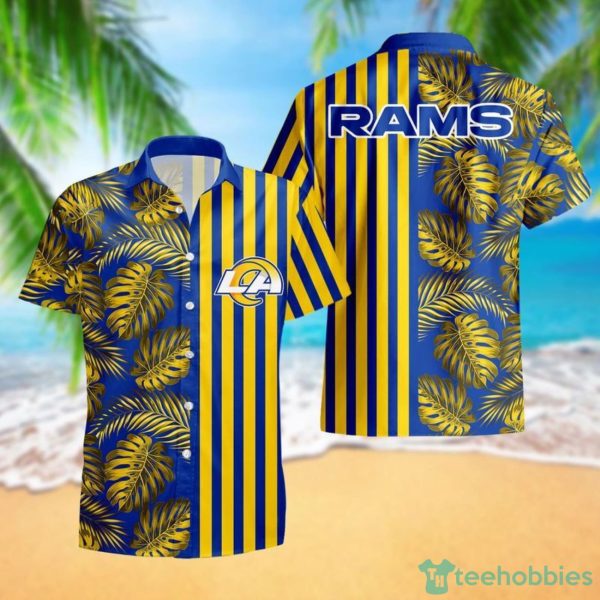 Los Angeles Rams Leaf and Stripe Pattern Hawaiian Shirt For Fans Summer Gift Product Photo 1