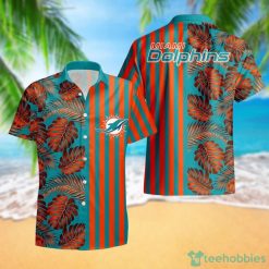 Miami Dolphins Leaf and Stripe Pattern Hawaiian Shirt For Fans Summer Gift Product Photo 1