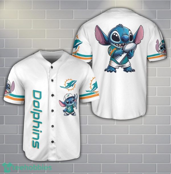 Miami Dolphins Lilo And Stitch Baseball Jersey Shirt Limited For Fans Product Photo 1