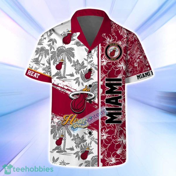 Miami Heat NBA Logo Hibiscus Mix Tree Pattern Set Hawaiian Shirt & Short Product Photo 2